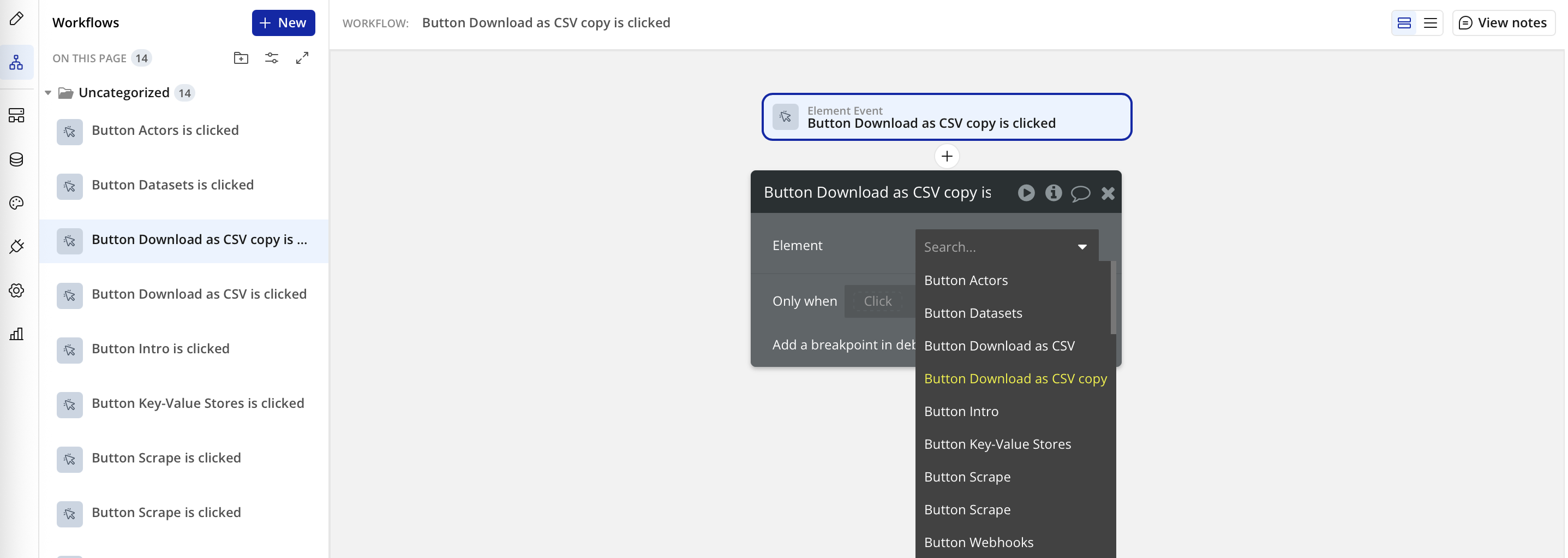 Adding workflow to button